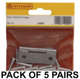 picture of Centurion SC Steel Butt Hinge - 50mm - Pack of 5 Pairs - [CI-CH03P]