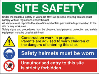 Picture of Site Safety / Children / Helmets / Entry Sign - 800 X 600Hmm - Duralite GRP - [AS-TUF27-DG]