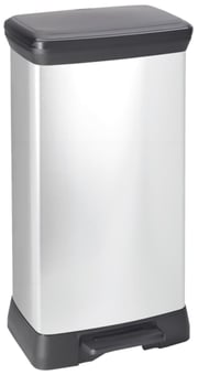 picture of Curver Deco Rectangular Pedal Bin - 50 Ltr - Silver/Black - [SY-226635]