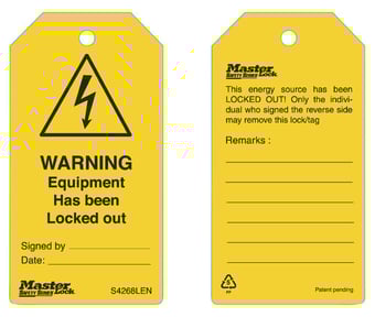 Picture of Guardian Extreme tag 'Warning Equipment Has Been Locked Out - 6 Tag Pack - UK Regulations - [MA-S4268LEN] - (DISC-R)
