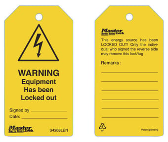 Picture of Guardian Extreme tag 'Warning Equipment Has Been Locked Out - 6 Tag Pack - UK Regulations - [MA-S4268LEN] - (DISC-R)