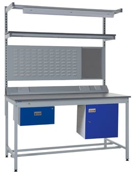 Picture of Square Tube Workbench - Laminate Top - 840H x 1500W x 750D mm - Single Drawer, Light & Tool Rail Support - [QM-BQ841575PX9B]