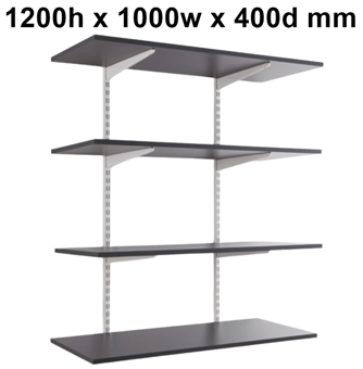 picture of BiGDUG Garage Wall Mounted Shelving Kit - 1200h x 1000w x 400d mm - 4 Graphite Grey Melamine Levels - [BDU-TSW1244GG]