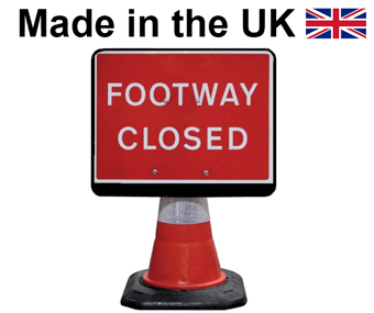 picture of JSP - PortaCone Sign - Footway Closed - 100% Re-Processed LDPE - Cone not Included - [JS-HCA100-201-100] - (DISC-W)