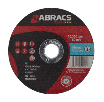 picture of Abracs Proflex 100mm x 3mm x 16mm Flat Metal Cutting Disc - A30S4BF Grade - Box of 25 - [ABR-PF10030FM]