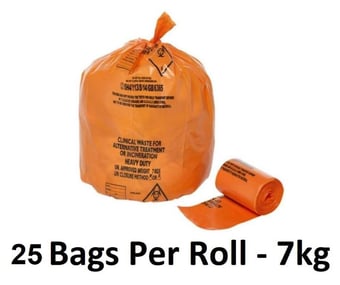 picture of Orange NHS Alternative Treatment Waste Sacks - Small - Heavy Duty - 11" x 17" x 26" - 25 Bags Per Roll - 7kg - [OL-OL821/A]