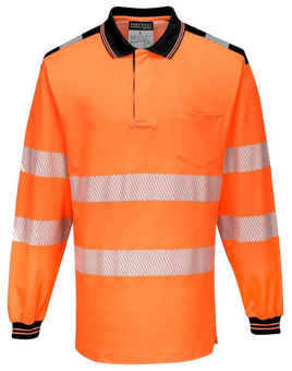 picture of Portwest - PW3 Hi-Vis Orange/Black Polo Shirt Long Sleeve - PW-T184OBR