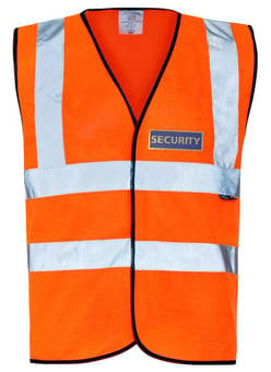 picture of Retroreflective SECURITY Printed Front and Back Orange Non Pull Apart Hi-Vis Vest - ST-35281-SEC