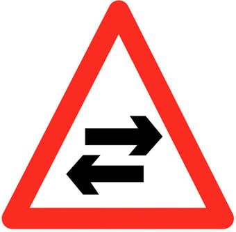 Picture of Traffic Both Ways Triangle Sign - Class 1 Ref BSEN 12899-1 2001 - 600mm Tri. - Reflective - 3mm Aluminium - [AS-TR65-ALU]