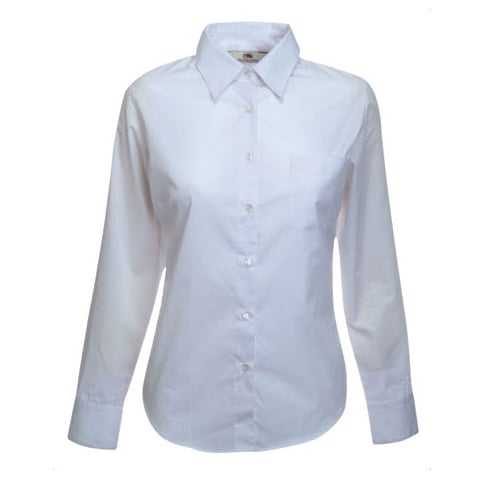 picture of Fruit Of The Loom Ladyfit Long Sleeve Shirt with Chest Pocket - BT-65012-WHITE