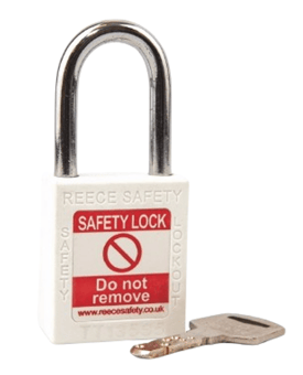 picture of Reece Nylon Body Safety Padlock - 38mm Steel Shackle - Keyed to Differ - White - [RS-TT38WHT] - (LP)