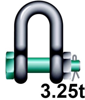picture of Green Pin Standard Dee Shackle with Safety Nut and Bolt Pin - 3.25t W.L.L - EN 13889 - [GT-GPSAD3.25] - (HP)