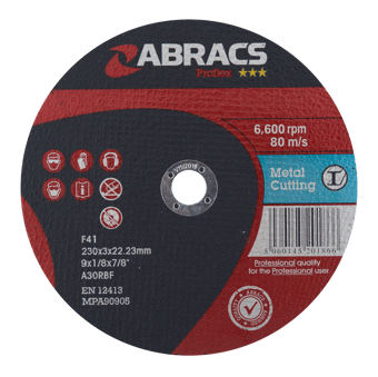 picture of Abracs Proflex 230mm x 3.0mm x 22mm Flat Metal Cutting Disc - A30S4BF Grade - Box of 25 - [ABR-PF23030FM]