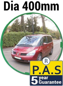 picture of ROUND MULTI-PURPOSE MIRROR - P.A.S - Dia 400mm - Green Frame - To View 2 Directions - 5 Year Guarantee - [VL-V914]