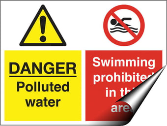 Picture of Danger Polluted Water Swimming Prohibited Sign - 600 X 450Hmm - Self Adhesive Vinyl - [AS-MU1-SAV]