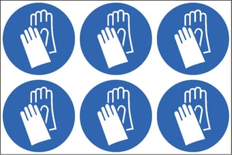 picture of Safety Labels - Gloves Symbol (24 pack) 6 to Sheet - 75mm dia - Self Adhesive Vinyl - [AS-SAL11-SAV]
