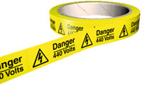 Picture of Hazard Labels On a Roll - Danger 440 Labels - Electric Flash Symbol - Self Adhesive Vinyl - 100 per Roll - Choice of Sizes - AS-WA168