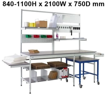 picture of QMP Pack Tek Dual Workbench Kit 2 - 840-1100H x 2100W x 750D mm - Laminate Worktop - [QM-BPD842175PL2]