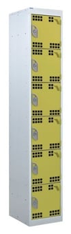 picture of QMP Tool Charging Locker - Perforated Door - Standard Plug - 6 Compartment - Yellow - 1800H x 450W x 450D mm - [QM-BL1845456YPX]