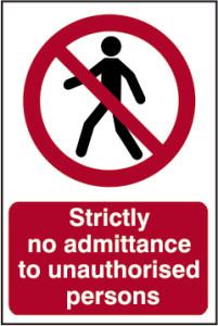 picture of Spectrum Strictly No Admittance To Unauthorised Persons – PVC 400 x 600mm - SCXO-CI-4052