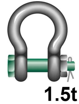 picture of Green Pin Standard Bow Shackle with Safety Nut and Bolt Pin - 1.5t W.L.L - EN 13889 - [GT-GPSAB1.5]