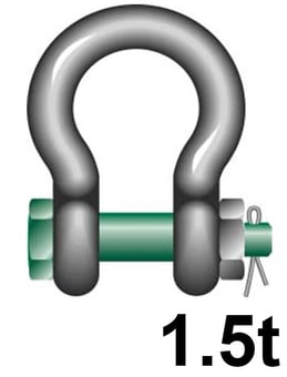 Picture of Green Pin Standard Bow Shackle with Safety Nut and Bolt Pin - 1.5t W.L.L - EN 13889 - [GT-GPSAB1.5]