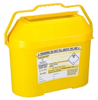 Picture of SHARPSGUARD Yellow Lid Extra 8.5 Ltr Sharps Bin NHS Code FSL109 BS7320:1990 - [DH-DD580YL]