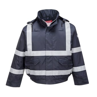 picture of Portwest - Navy Blue Bizflame Rain FR Multi Protection Bomber Jacket - [PW-S783NAR]