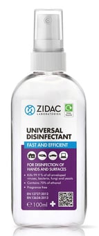 picture of ZIDAC - Universal Disinfectant - 70 Percent Alcohol - 100ml Spray Pump - [ZD-DISINFECTANT100] - (DISC-W)