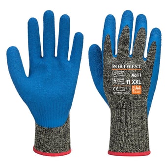 picture of Portwest A611 Aramid HR Cut Black/Blue Latex Gloves - Pair - PW-A611