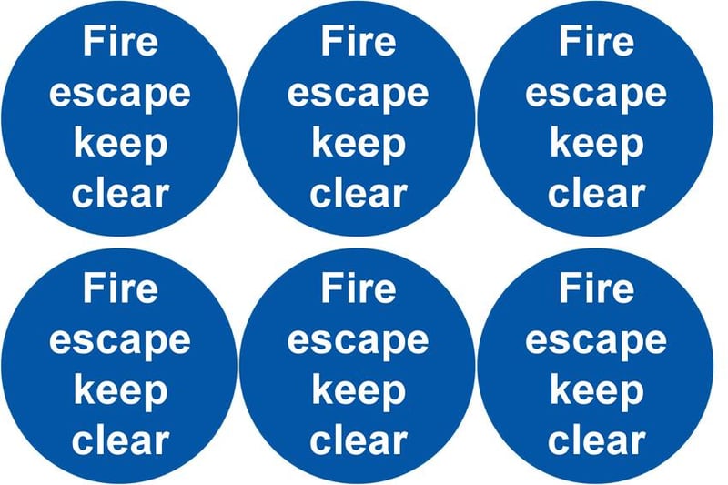 picture of Safety Labels - Fire Escape Keep Clear (24 pack) 6 to Sheet - 75mm dia - Self Adhesive Vinyl - [IH-SL65-SAV]