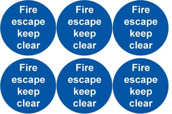 picture of Safety Labels - Fire Escape Keep Clear (24 pack) 6 to Sheet - 75mm dia - Self Adhesive Vinyl - [IH-SL65-SAV]