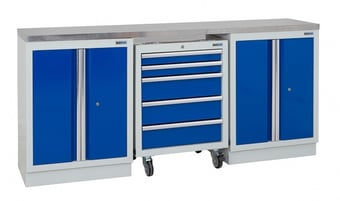 picture of BiGDUG 2041mm Wide Workbench - 1x Roll Cabinet - 2x 2 Door Cupboard - Stainless Worktop - [BDU-TGC1R1GBS] - (LP)