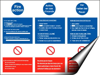 picture of Fire Action Sign English, French and German - 400 X 300Hmm - Self Adhesive Vinyl - [AS-FI171-SAV]