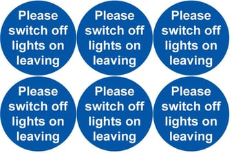 picture of Safety Labels - Please Switch Off Lights On Leaving (24 pack) 6 to Sheet - 75mm dia - Self Adhesive Vinyl - [IH-SL66-SAV]