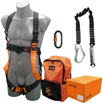 picture of ARESTA Scaffolder Kit 6E - Double Point Elasticated Harness - EEZE-KLICK Buckle - Elasticated Webbing Lanyard - Backpack - EN361 EN354 - [XE-AK-S06E]