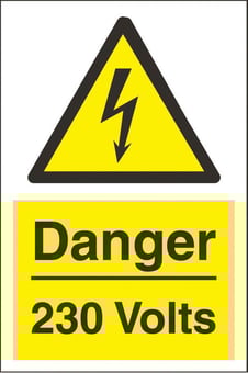 picture of Danger 230 Volts Sign - 200 x 300Hmm - Rigid Plastic - [AS-WA248-RP]