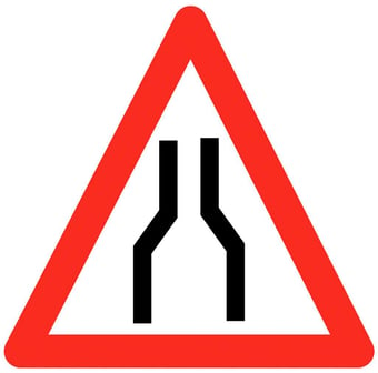 picture of Traffic Road Narrows Triangle Sign - Class 1 Ref BSEN 12899-1 2001 - 600mm Tri. - Reflective - 3mm Aluminium - [AS-TR81-ALU]