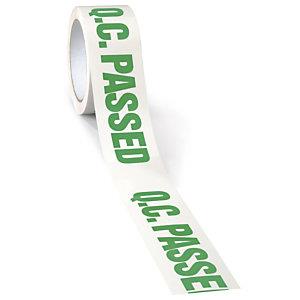 picture of Quality Control Passed Printed Tape Green on White - Sold per Roll - [RJ-QCPP8]