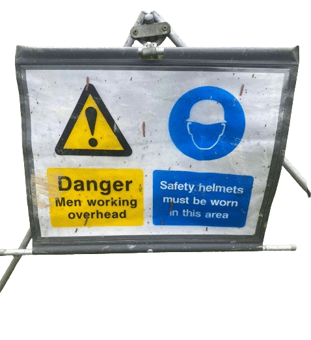Picture of Safety Helmets Must Be Worn In This Area - Men Working Overhead - 600mm - Roll Up Signs - [QZ-ROLLUPSIGNS]