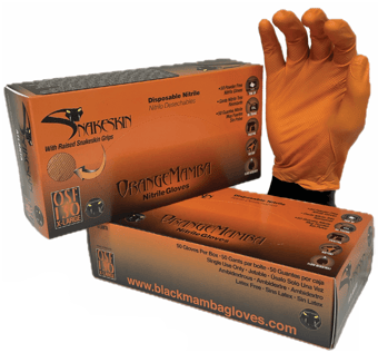 Picture of Orange Mamba Snakeskin Nitrile Disposable Gloves - Box of 25 Pairs - FD-OSF