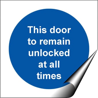 Picture of This Door To Remain Unlocked At All Times - BS5499 Part 1 & 5 - 100 X 100Hmm - Self Adhesive Vinyl - [AS-MA177-SAV]