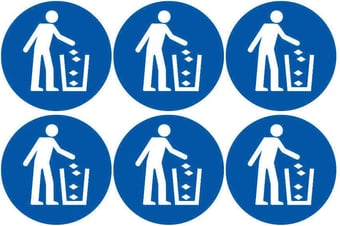 picture of Safety Labels - Rubbish in Bins Symbol (24 pack) 6 to Sheet - 75mm dia - Self Adhesive Vinyl - [IH-SL53-SAV]