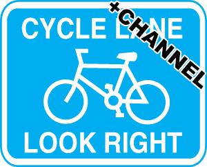 picture of Cycle Signs - Cycle Lane Look Right With Fixing Channel - FIXING CLIPS REQUIRED - Class 1 Ref BSEN 12899-1 2001 - 700 x 430Hmm - Reflective - 3mm Aluminium - [AS-TR141C-ALU]