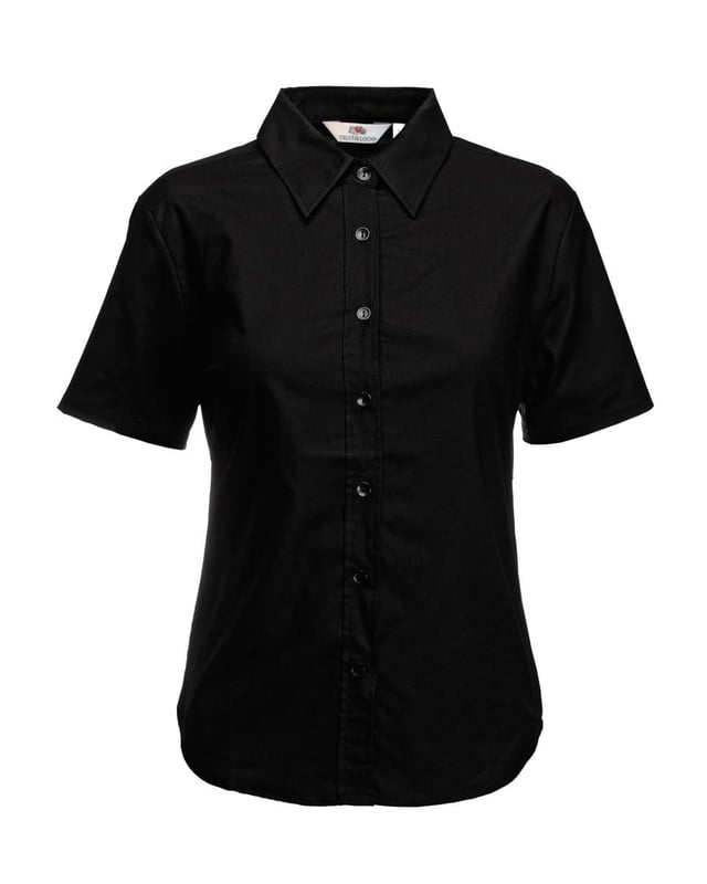 picture of Fruit Of The Loom Black Lady Fit Short Sleeve Oxford Shirt With Pearl Buttons - BT-65000-BLK