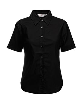 Picture of Fruit Of The Loom Black Lady Fit Short Sleeve Oxford Shirt With Pearl Buttons - BT-65000-BLK - (DISC-X)