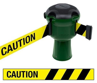 picture of Skipper Retractable Unit - Green with "CAUTION" Black/Yellow Chevron Tape - [SK-SKIPPER01-GCAUTION]