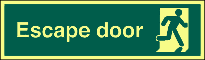 picture of Photoluminescent Escape Door Sign - 300 x 100Hmm - Self Adhesive Rigid Plastic - [AS-PH245-SARP]