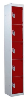 picture of QMP Tool Charging Locker - Solid Door - RCD Plug - 5 Compartment - Red - 1800H x 300W x 450D mm - [QM-BR1830455RSX]
