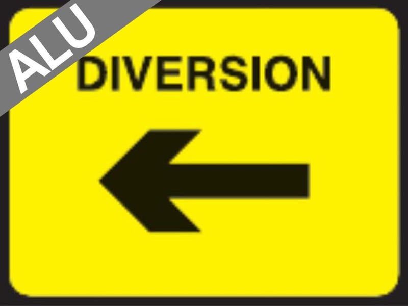 picture of Temporary Traffic Signs - Diversion Left Arrow - Class 1 Ref BSEN 12899-1 2001 - 600 x 450Hmm - Reflective - 1mm Aluminium - [AS-ZT7-ALU]